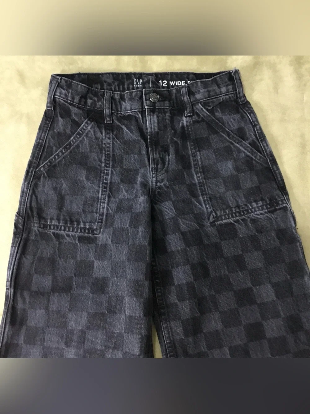 GAP Teen Gray 12 Wide Stride Checkerboard Relaxed Jeans - K802